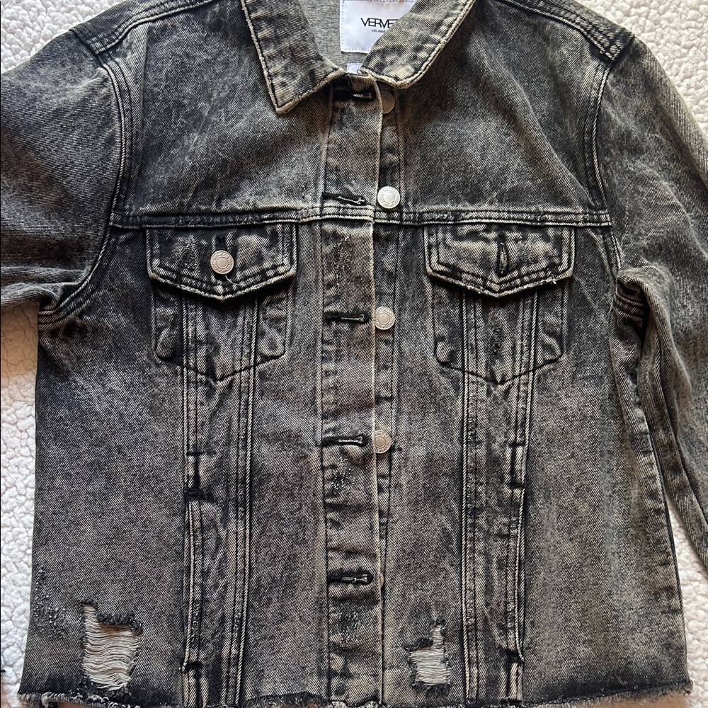 VENET Distressed Dark Gray Denim Jacket - Picture 7 of 12